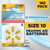 imagePowermax Size 10 Hearing Aid Batteries 180 Count LongLasting Battery Pack Yellow Long Tab for Easy Change10  180 Count