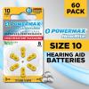 imagePowermax Size 10 Hearing Aid Batteries 180 Count LongLasting Battery Pack Yellow Long Tab for Easy Change10  60 Count