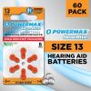 imagePowermax Size 13 Hearing Aid Batteries 60 Count LongLasting Battery Pack Orange Long Tab for Easy ChangeSize 13  60 Count