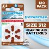 imagePowermax Size 312 Hearing Aid Batteries 60 Count LongLasting Battery Pack Brown Long Tab for Easy Change312  120 Count