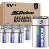 imageACDelco 12Count 9 Volt Batteries Maximum Power Super Alkaline Battery 7Year Shelf Life Reclosable Packaging9 Volt 12Count