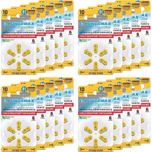 imagePowermax Size 10 Hearing Aid Batteries 180 Count LongLasting Battery Pack Yellow Long Tab for Easy Change10  120 Count