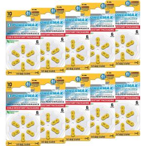imagePowermax Size 10 Hearing Aid Batteries 180 Count LongLasting Battery Pack Yellow Long Tab for Easy Change10  60 Count