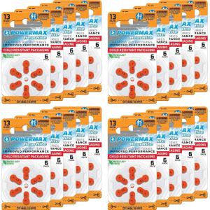 imagePowermax Size 13 Hearing Aid Batteries 60 Count LongLasting Battery Pack Orange Long Tab for Easy ChangeSize 13  120 Count