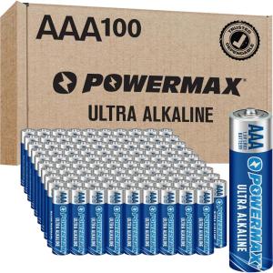 imagePowermax 100Count Triple AAA Batteries Ultra Long Lasting Alkaline Battery 10Year Shelf Life Reclosable PackagingAAA  100 Count