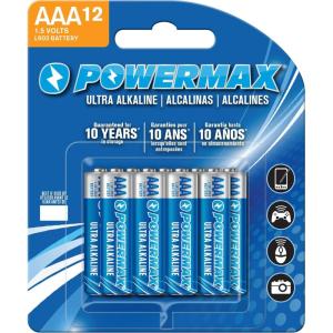 imagePowermax 100Count Triple AAA Batteries Ultra Long Lasting Alkaline Battery 10Year Shelf Life Reclosable PackagingAAA  12 Count