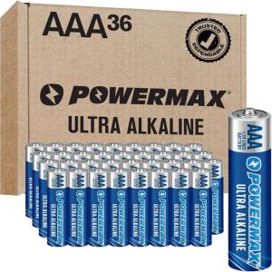 imagePowermax 100Count Triple AAA Batteries Ultra Long Lasting Alkaline Battery 10Year Shelf Life Reclosable PackagingAAA  36 Count