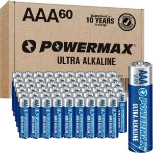 imagePowermax 100Count Triple AAA Batteries Ultra Long Lasting Alkaline Battery 10Year Shelf Life Reclosable PackagingAAA  60 Count