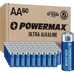 imagePowermax 48Count Double AA Batteries Ultra Long Lasting Alkaline Battery 10Year Shelf Life Reclosable PackagingAA  60 Count