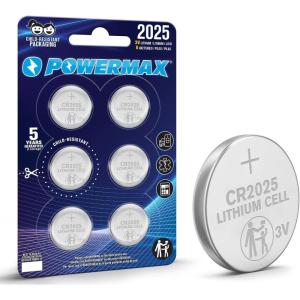 imagePowermax 6Count CR2032 Batteries Lithium 3V Coin Cell Button Battery Pack for Watch and Small Electronics 5 Year Shelf LifeCR2025  6 Count