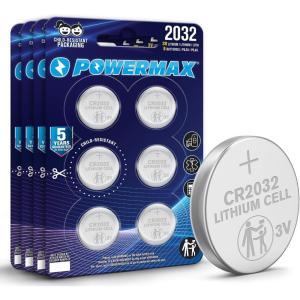 imagePowermax 6Count CR2032 Batteries Lithium 3V Coin Cell Button Battery Pack for Watch and Small Electronics 5 Year Shelf LifeCR2032  24 Count