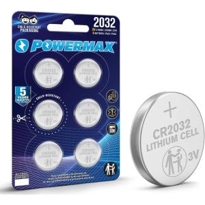 imagePowermax 6Count CR2032 Batteries Lithium 3V Coin Cell Button Battery Pack for Watch and Small Electronics 5 Year Shelf LifeCR2032  6 Count
