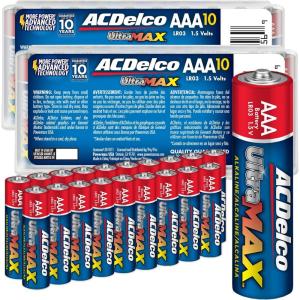 imageACDelco UltraMAX AA and AAA Batteries 40Count Combo Pack 20Count Each Alkaline Battery with Advanced Technology 10Year Shelf Life Reclosable PackagingUltraMAX AAA  20 Count