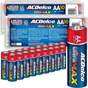 imageACDelco UltraMAX AA and AAA Batteries 40Count Combo Pack 20Count Each Alkaline Battery with Advanced Technology 10Year Shelf Life Reclosable PackagingUltraMAX AA  20 Count