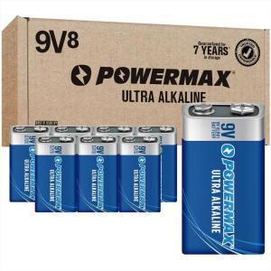 imagePowermax 8Count 9V Batteries Ultra Long Lasting Alkaline Battery 7Year Shelf Life Reclosable Packaging9V  8 Count